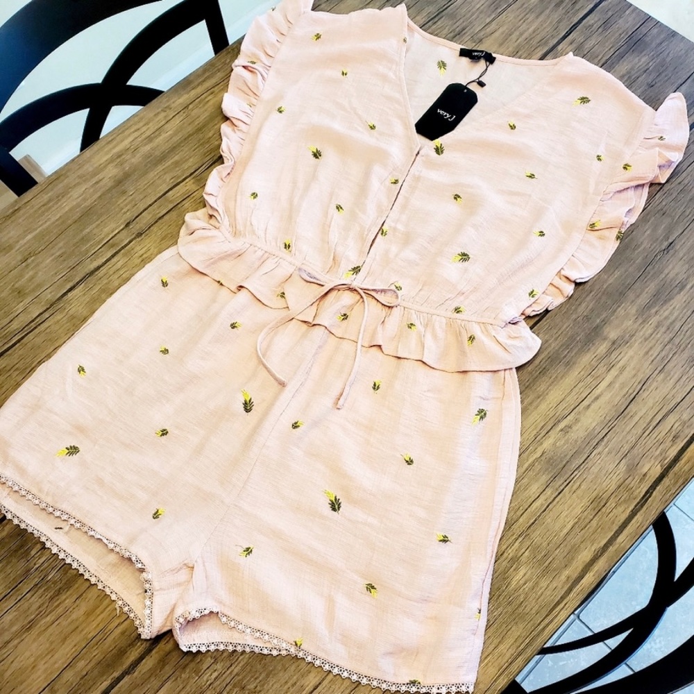 Very J pink flowered romper Large